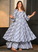 Cotton Grey Daily Wear Digital Print Readymade Plazzo Salwar Kameez